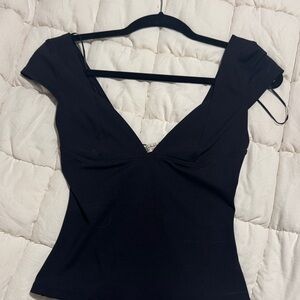 Free People Black V-Neck Blouse